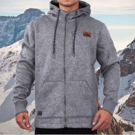 Men's Zip Thru Warm Cosy Thermal Climbing Hiking Heavy Sweatshirt (Color: Grey Melange)